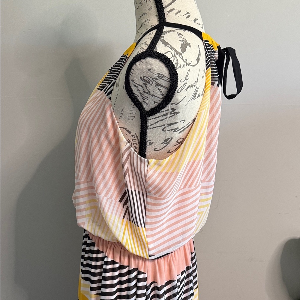 Vince Camuto Maxi Dress Size 10 Halter Sleeveless Colorblock Geometric Summer - Picture 6 of 6